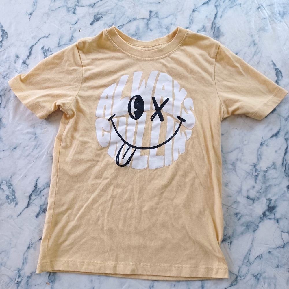 Wonder Nation Always Chillin Smiley Face Graphic T Shirt Boy XS 4-5 Yellow Happy